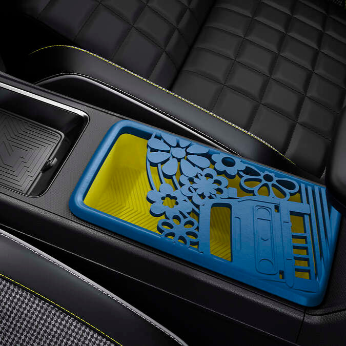 Coperchio blu floweR4 per ampio vano portaoggetti centrale